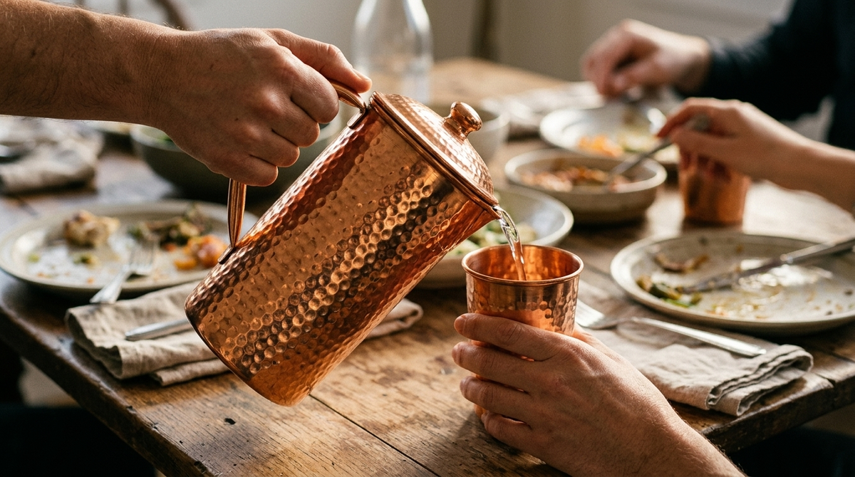 Carafe et verres Orvéa autour d’une table